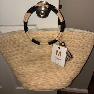 Miztique Tote Bag Beige and Black Woven Tote Bag NWT